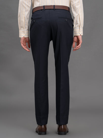 Men's Navy Regular Fit Solid Formal Trouser