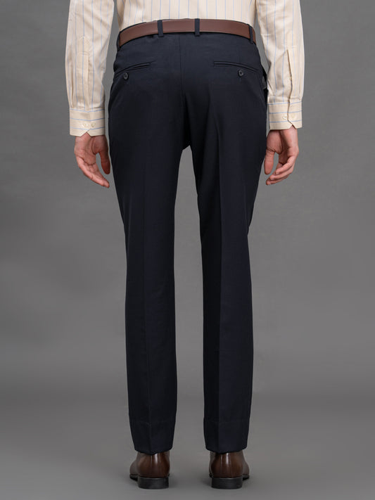 Men's Navy Regular Fit Solid Formal Trouser