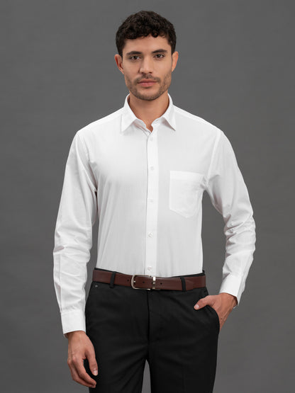 Men's White Slim Fit Solid Full Sleeve Formal Shirt