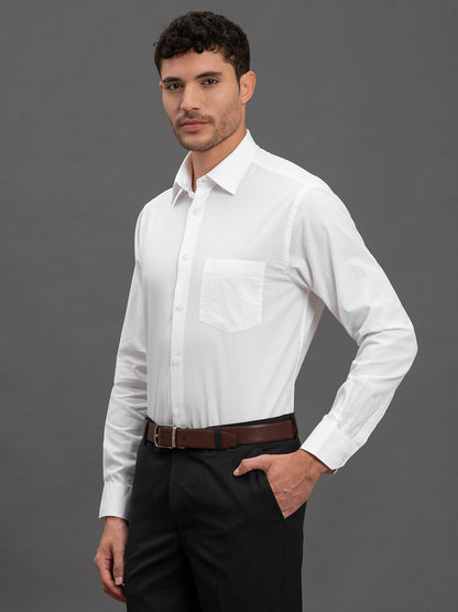 Men's White Slim Fit Solid Full Sleeve Formal Shirt