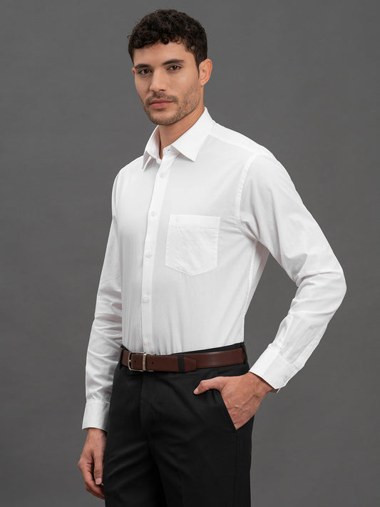 Men's White Slim Fit Solid Full Sleeve Formal Shirt