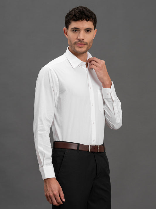 Men's White Slim Fit Solid Full Sleeve Formal Shirt