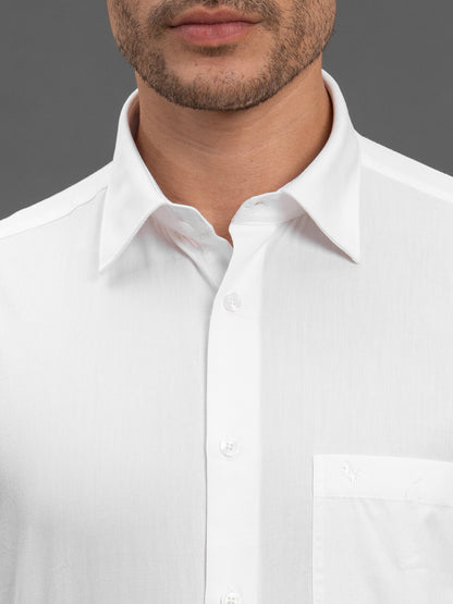 Men's White Slim Fit Solid Full Sleeve Formal Shirt