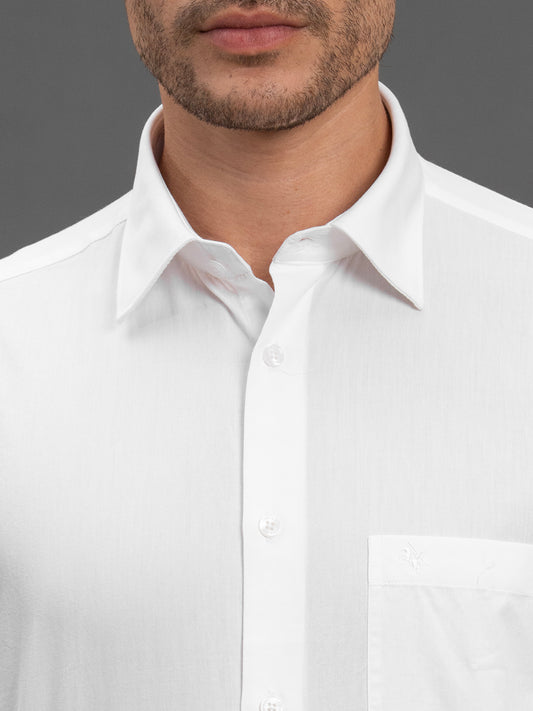 Men's White Slim Fit Solid Full Sleeve Formal Shirt