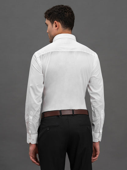 Men's White Slim Fit Solid Full Sleeve Formal Shirt