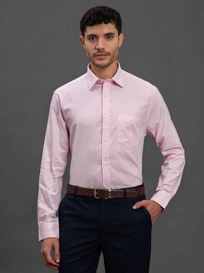 Men's Pink Slim Fit Self Design Full Sleeve Formal Shirt