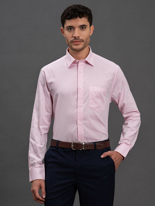 Men's Pink Slim Fit Self Design Full Sleeve Formal Shirt
