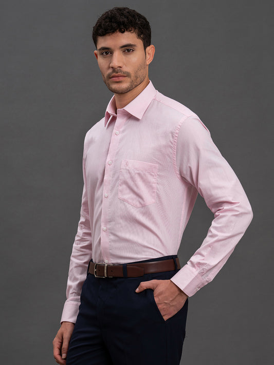 Men's Pink Slim Fit Self Design Full Sleeve Formal Shirt