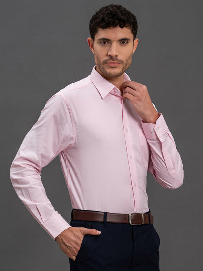 Men's Pink Slim Fit Self Design Full Sleeve Formal Shirt