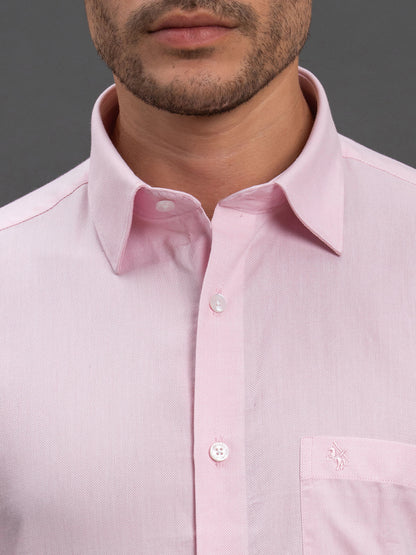 Men's Pink Slim Fit Self Design Full Sleeve Formal Shirt