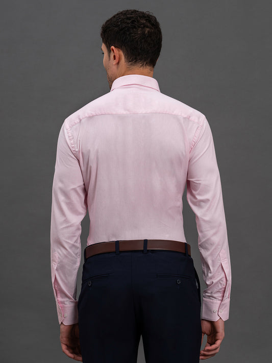 Men's Pink Slim Fit Self Design Full Sleeve Formal Shirt