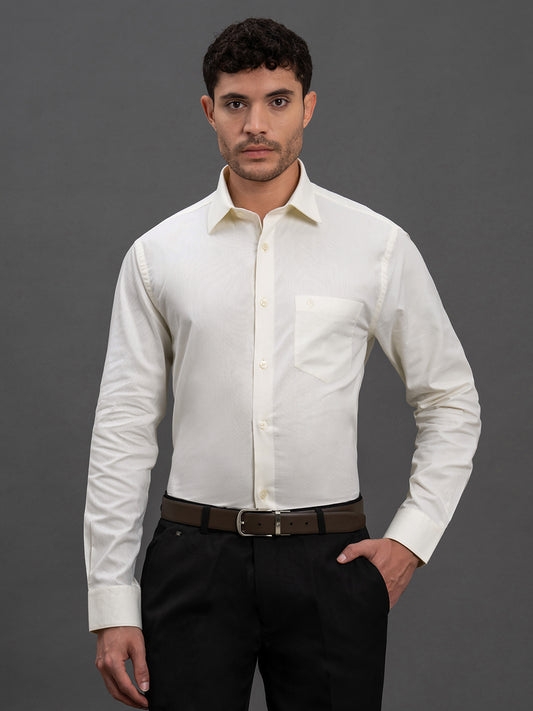 Men's Yellow Slim Fit Self Design Full Sleeve Formal Shirt