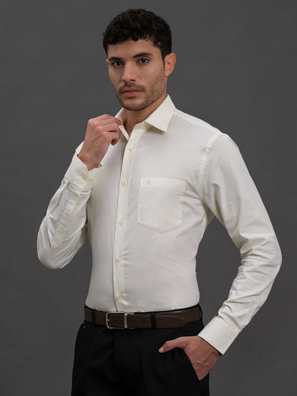 Men's Yellow Slim Fit Self Design Full Sleeve Formal Shirt