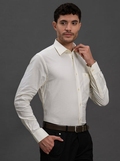 Men's Yellow Slim Fit Self Design Full Sleeve Formal Shirt