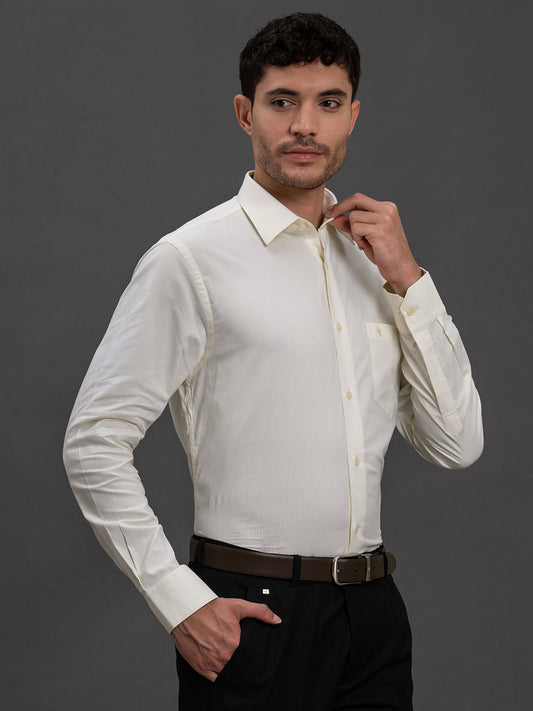 Men's Yellow Slim Fit Self Design Full Sleeve Formal Shirt