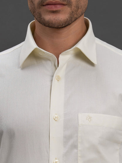 Men's Yellow Slim Fit Self Design Full Sleeve Formal Shirt