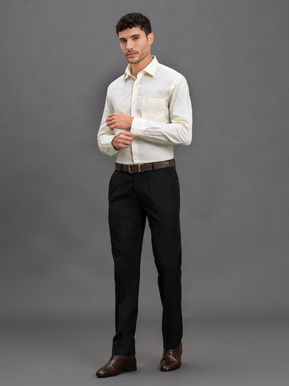 Men's Yellow Slim Fit Self Design Full Sleeve Formal Shirt