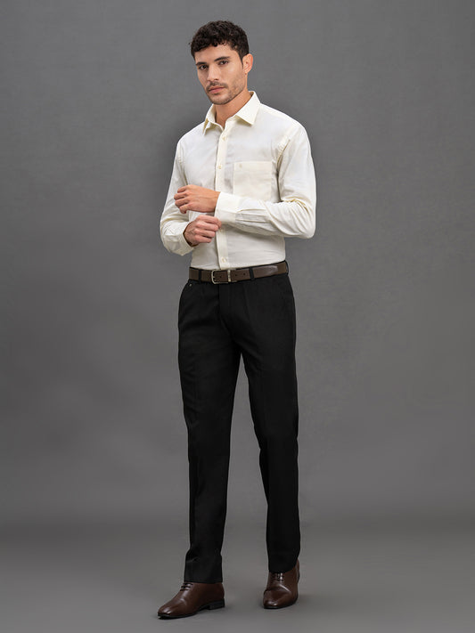 Men's Yellow Slim Fit Self Design Full Sleeve Formal Shirt