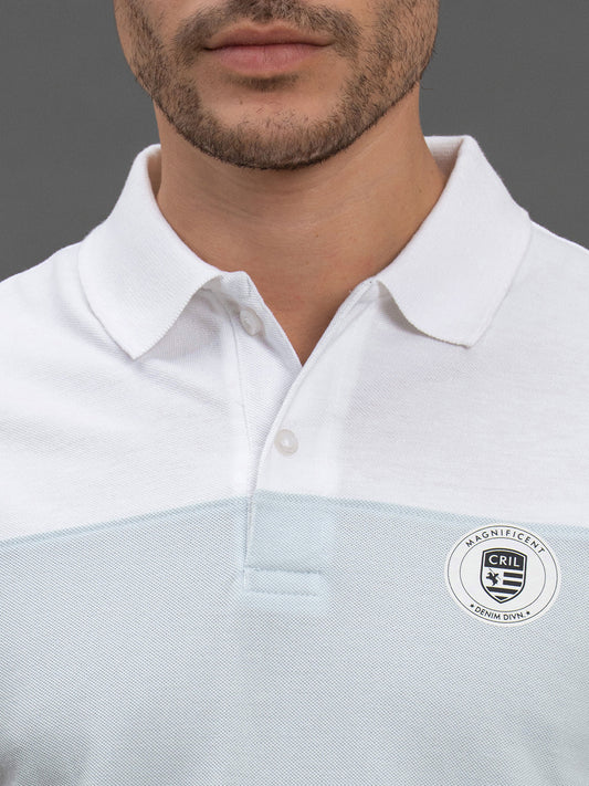Men's Sky Blue Regular Fit Colourblocked Half Sleeve Casual T-Shirt