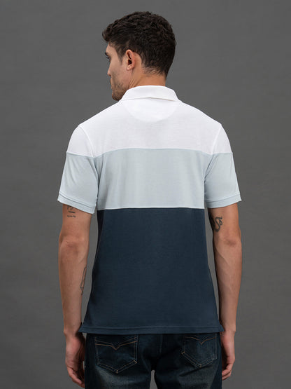Men's Sky Blue Regular Fit Colourblocked Half Sleeve Casual T-Shirt