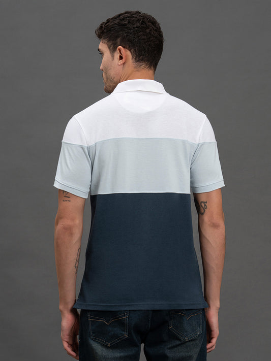 Men's Sky Blue Regular Fit Colourblocked Half Sleeve Casual T-Shirt