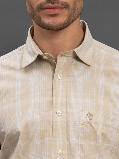Men's Fawn Slim Fit Checkered Half Sleeve Casual Shirt