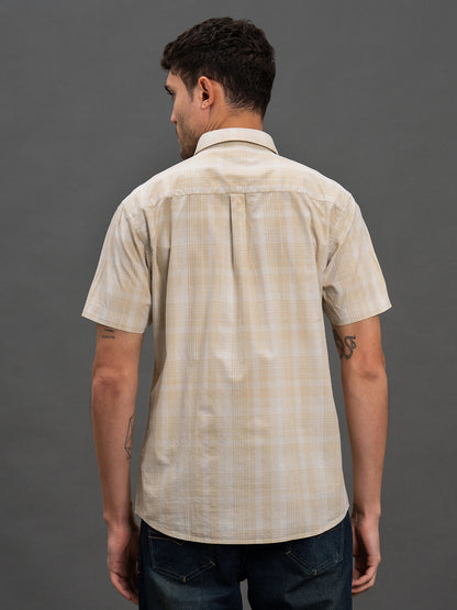 Men's Fawn Slim Fit Checkered Half Sleeve Casual Shirt