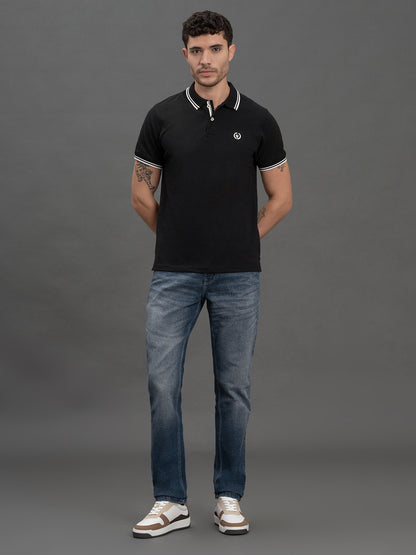 Men's Black Regular Fit Solid Half Sleeve Casual T-Shirt