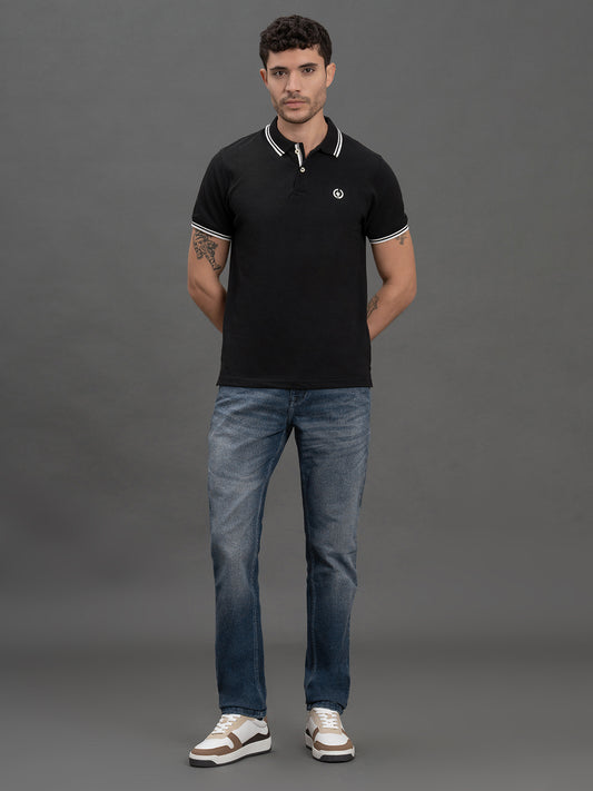 Men's Black Regular Fit Solid Half Sleeve Casual T-Shirt