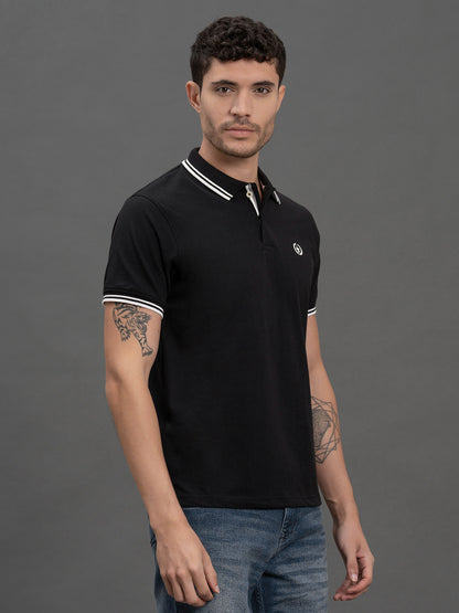 Men's Black Regular Fit Solid Half Sleeve Casual T-Shirt