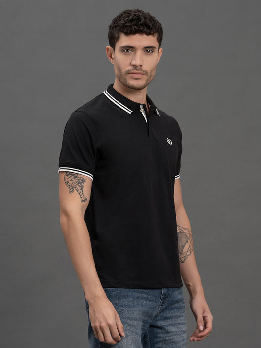 Men's Black Regular Fit Solid Half Sleeve Casual T-Shirt