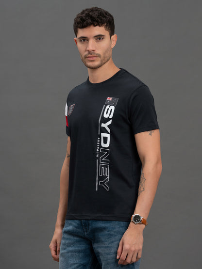 Men's Navy Regular Fit Printed Half Sleeve Casual T-Shirt