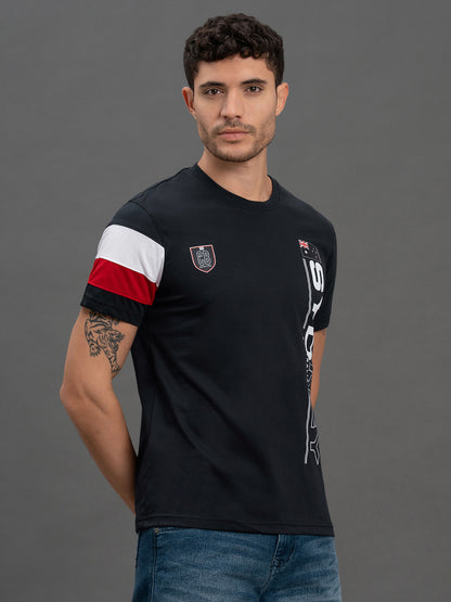 Men's Navy Regular Fit Printed Half Sleeve Casual T-Shirt