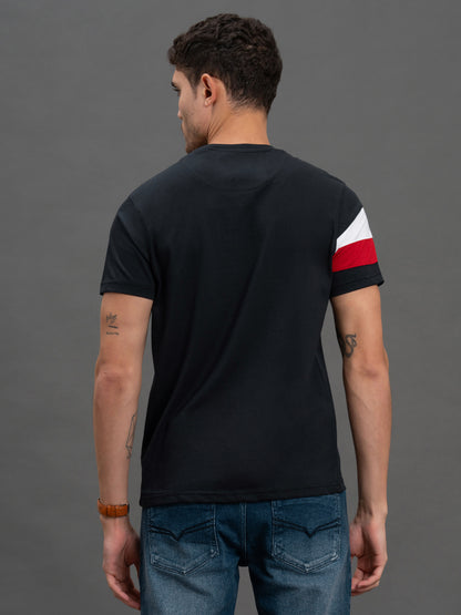 Men's Navy Regular Fit Printed Half Sleeve Casual T-Shirt