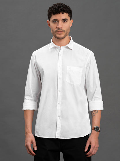 Men's White Solid Slim Fit Full Sleeve Casual Shirt