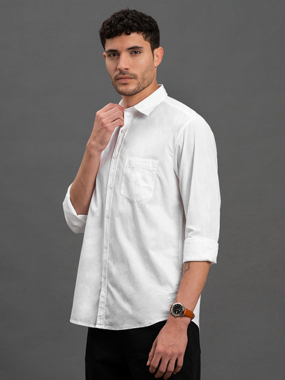 Men's White Solid Slim Fit Full Sleeve Casual Shirt