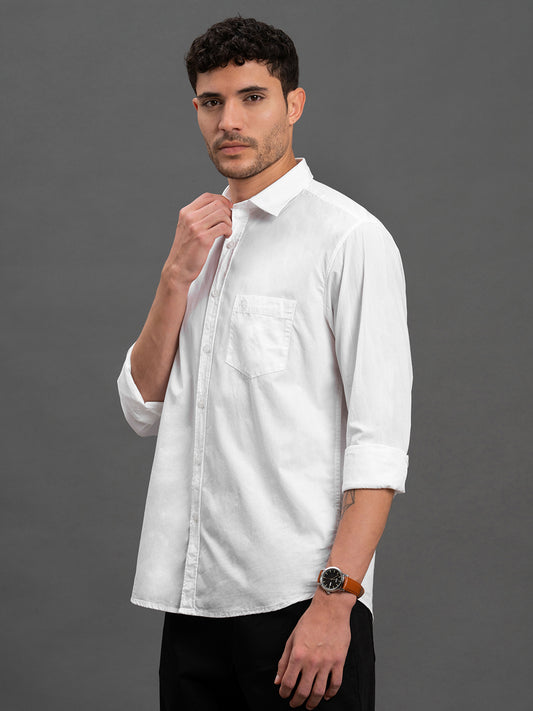 Men's White Solid Slim Fit Full Sleeve Casual Shirt