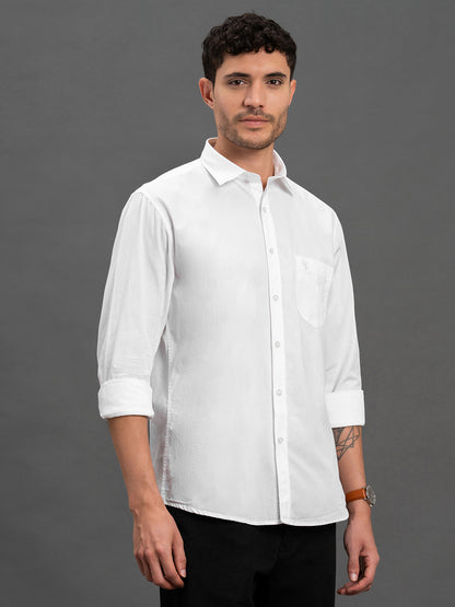 Men's White Solid Slim Fit Full Sleeve Casual Shirt