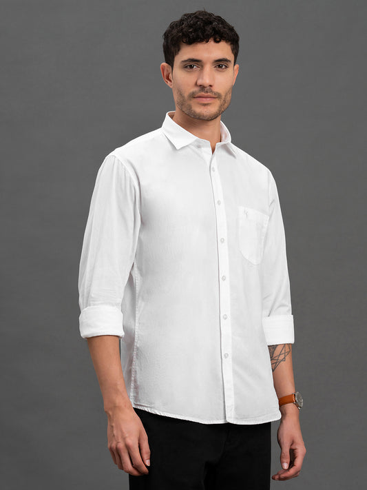 Men's White Solid Slim Fit Full Sleeve Casual Shirt