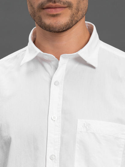 Men's White Solid Slim Fit Full Sleeve Casual Shirt