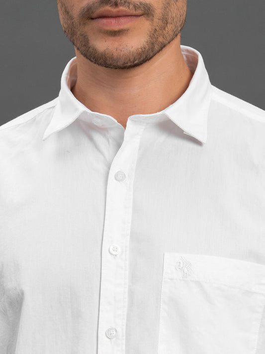 Men's White Solid Slim Fit Full Sleeve Casual Shirt
