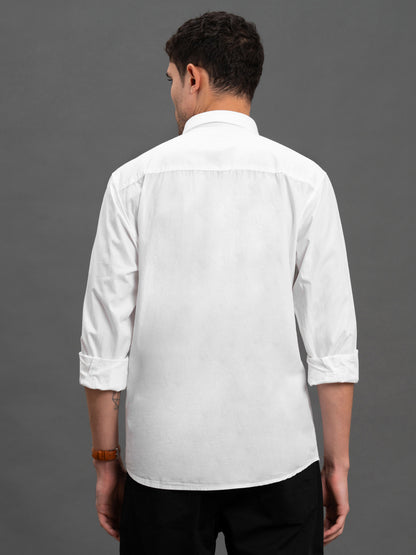 Men's White Solid Slim Fit Full Sleeve Casual Shirt