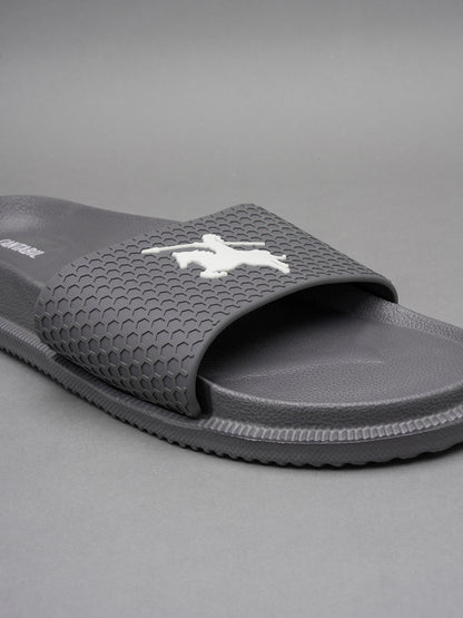 Men's Grey Solid Casual Sliders