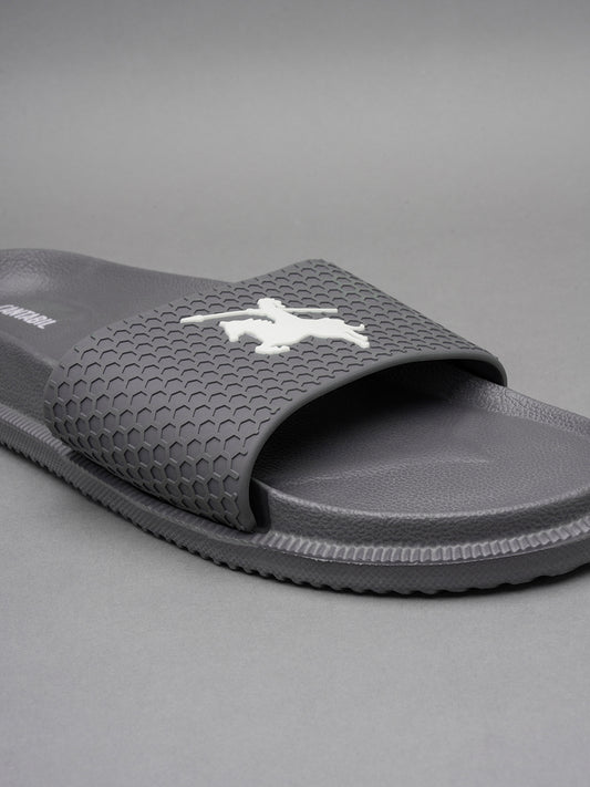 Men's Grey Solid Casual Sliders