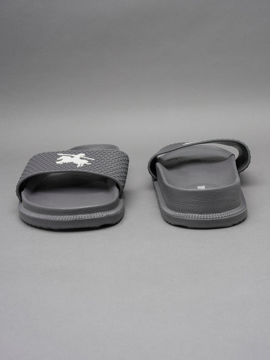 Men's Grey Solid Casual Sliders