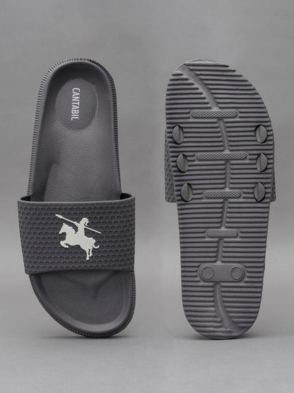 Men's Grey Solid Casual Sliders