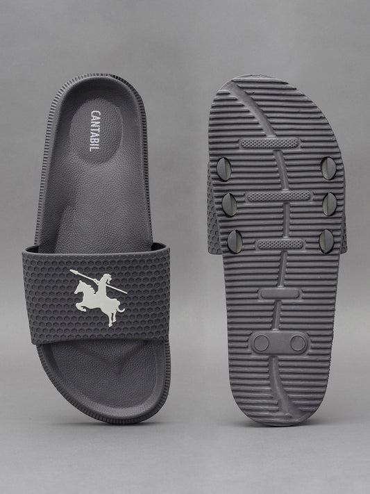 Men's Grey Solid Casual Sliders
