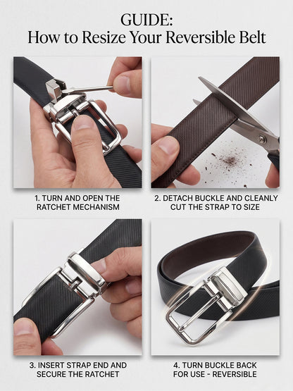 Men's Textured Black Brown Reversible Formal Belt