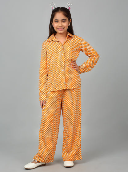 Girl's Orange Printed Casual Co-Ord Set