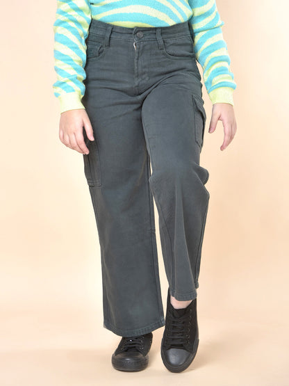 Casual Cargo for Girls | Breathable & Soft with Color Fastness Regular Fit Cotton Fabric Button Closure Solid Pattern